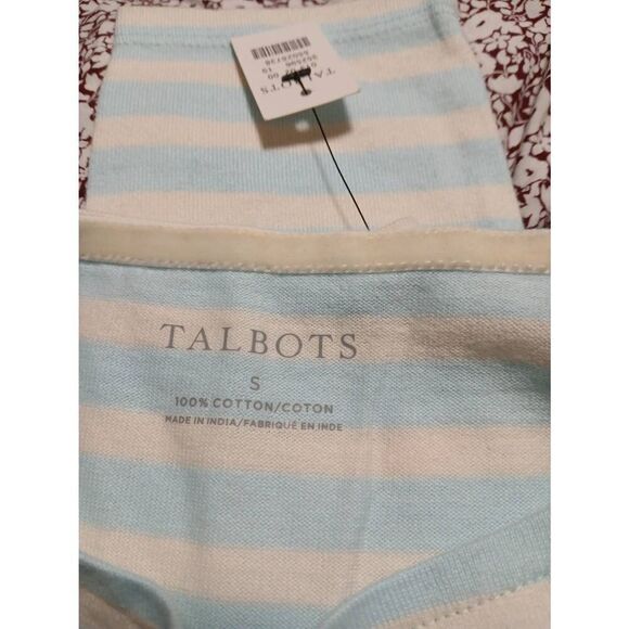Talbots womens small boat neck blue stripe longsleeve shirt ice skating theme - Picture 5 of 5